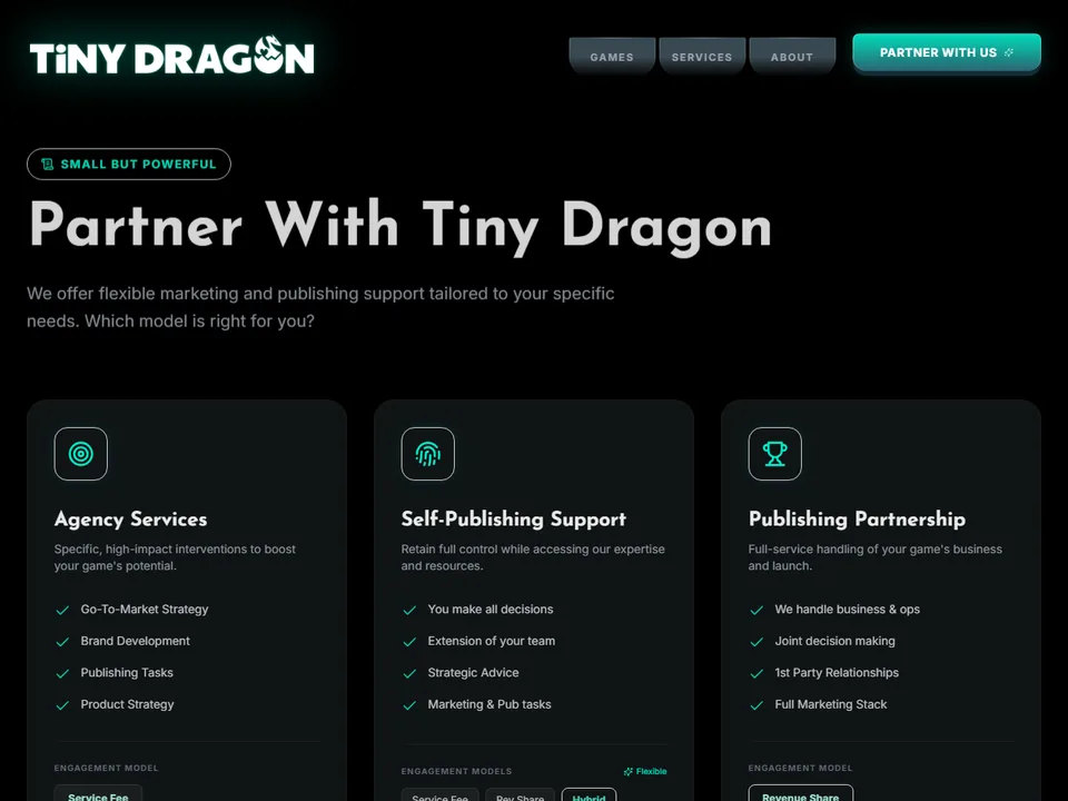 Tiny Dragon Games website homepage